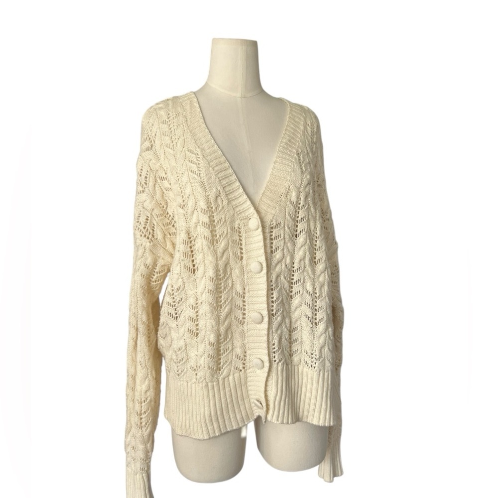 Rachel Zoe Women's Cardigan Sweater Beige Button-Up Long Sleeve Size Large